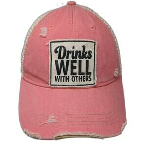 Headmost Drinks Well With Others Trucker Hat Pink One Size Distressed Patch